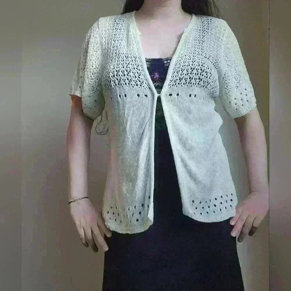 White House Black Market Linen Cardigan Cut Out Knit Cardigan Sweater - Picture 2 of 6